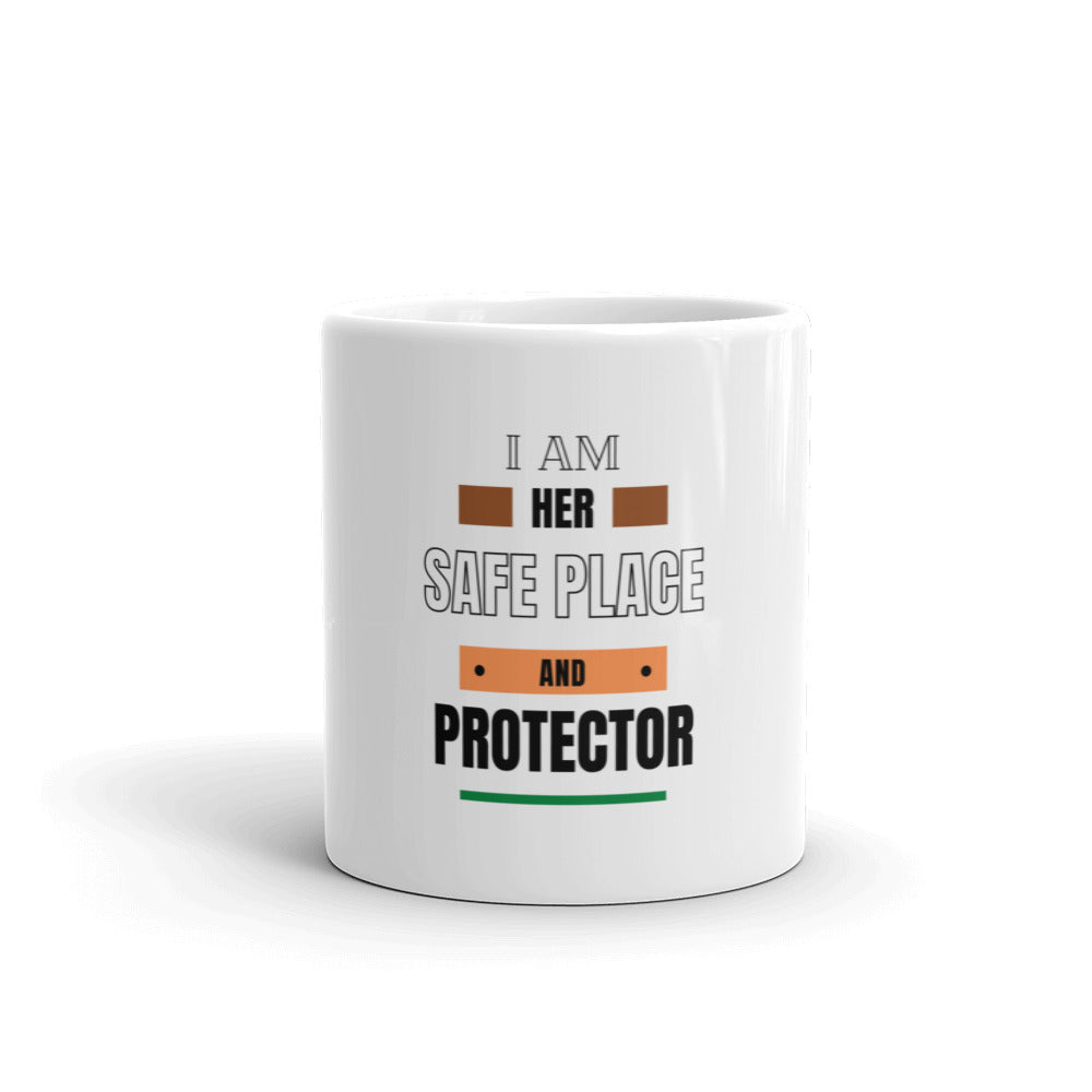 I Am Her Safe Place - White glossy mug
