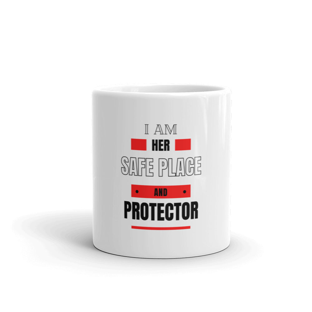 I Am Her Safe Place - White glossy mug (Firefighter/EMS Edition)