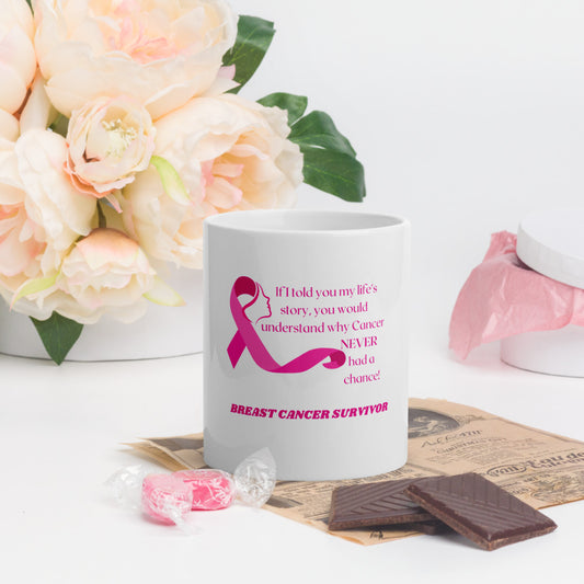 Breast Cancer Survivor (Life's Story) - White glossy mug