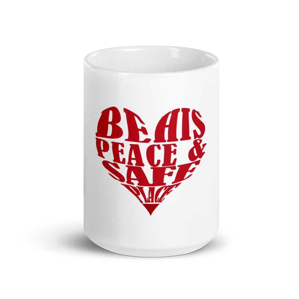 His Peace & Safe Place - White glossy mug