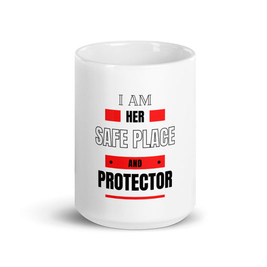 I Am Her Safe Place - White glossy mug (Firefighter/EMS Edition)